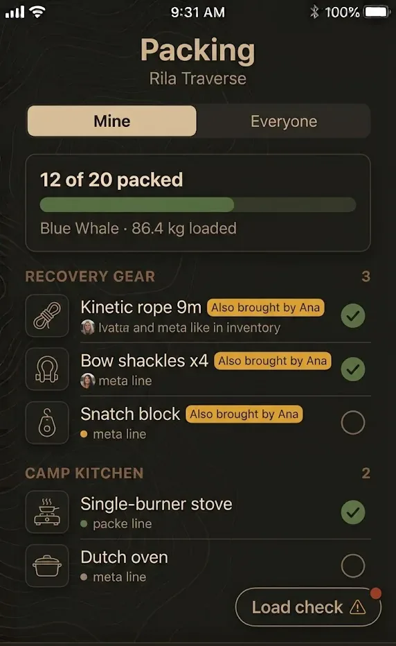 Unfolded, the packing list keeps the left pane.